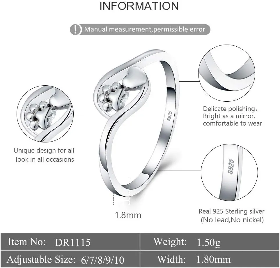 Dog Paw Rings for Women Sterling Silver