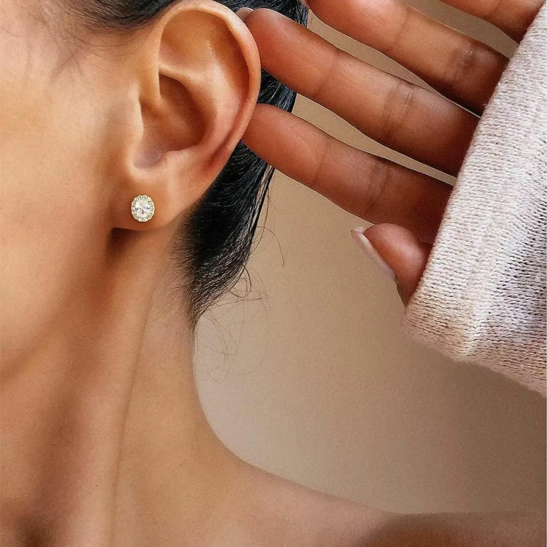 EAMTI 925 Sterling Silver Stud Earrings for Women Emerald Hear Cut Cubic Zirconia CZ Stud Earrings 18K Gold Plated Stud Earrings Men Hypoallergenic