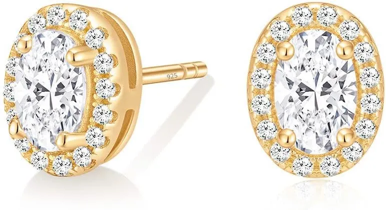 EAMTI 925 Sterling Silver Stud Earrings for Women Emerald Hear Cut Cubic Zirconia CZ Stud Earrings 18K Gold Plated Stud Earrings Men Hypoallergenic