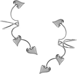 Ear Charms Puffy Hearts Full Ear Spray Ear Cuff Non-Pierced Pair of Cartilage Wrap Earrings in EZ Care White Rhodium on Sterling Silver