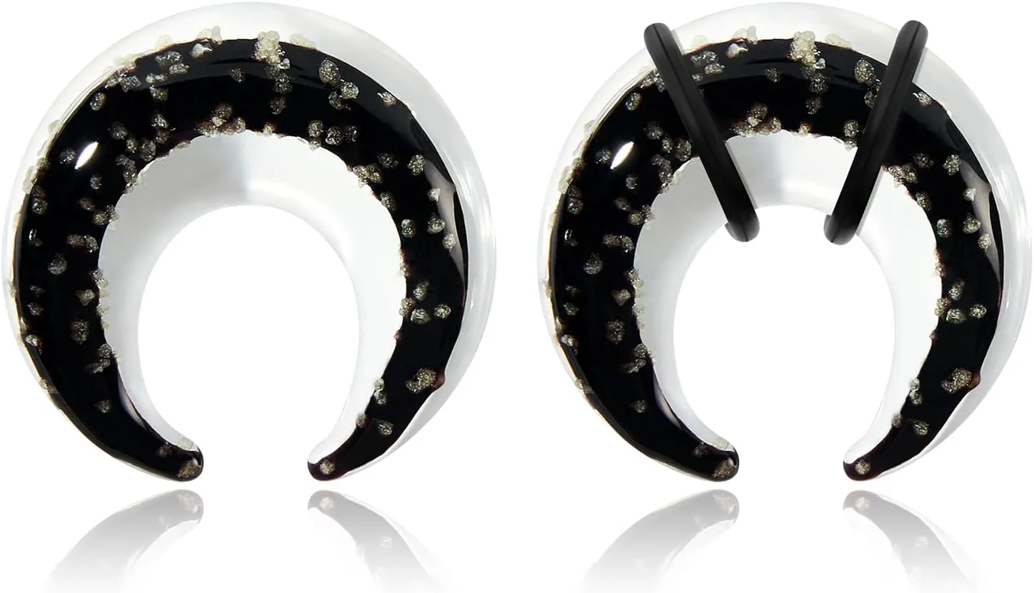 Ear Plugs Glass Horseshoes Gauges Noctilucent Pinchers Gauges Crescent C Shape Ear Expander with O-Rings Buffalo Ear Tapers Tunnels Piercing Jewelry for Men Women 2G-1/2