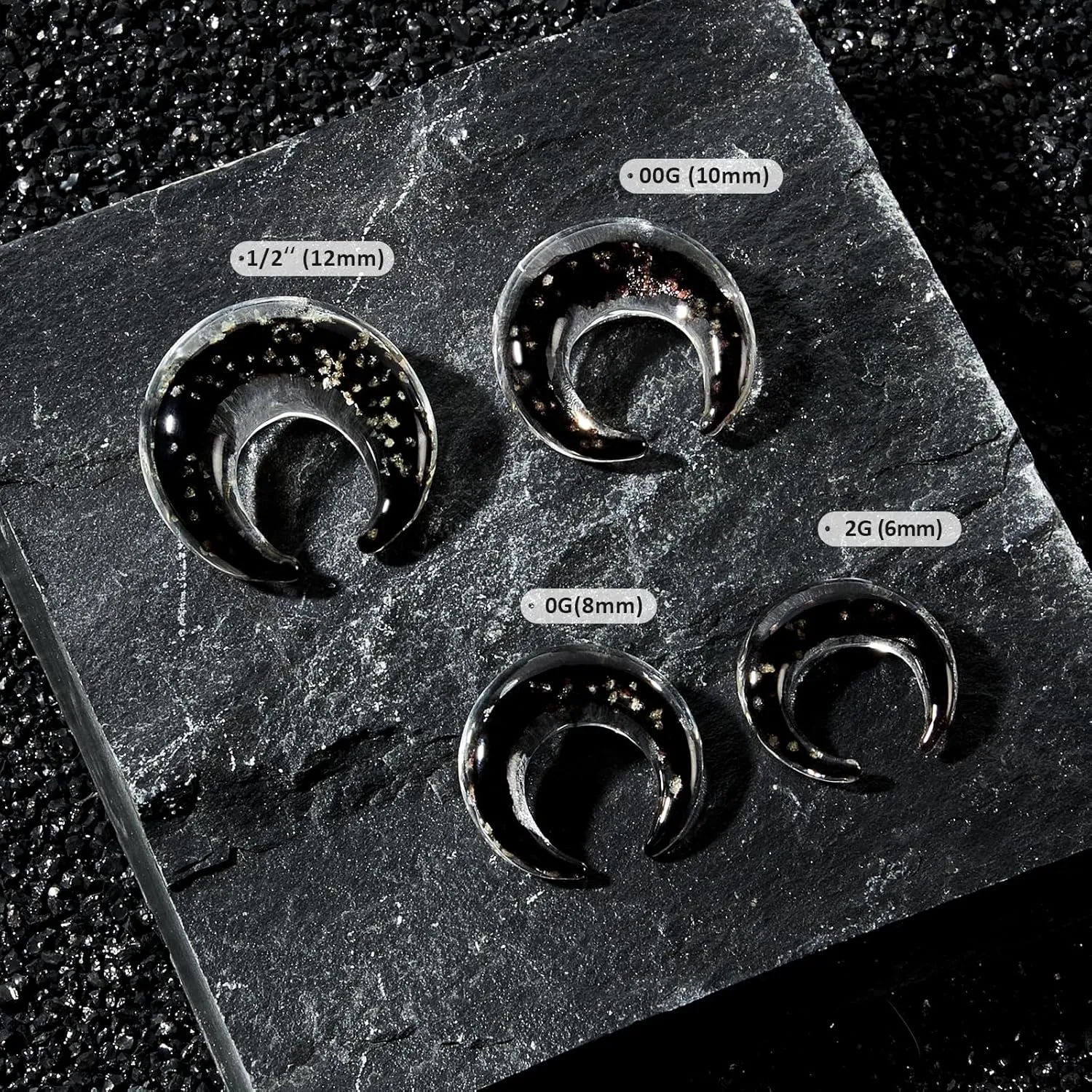 Ear Plugs Glass Horseshoes Gauges Noctilucent Pinchers Gauges Crescent C Shape Ear Expander with O-Rings Buffalo Ear Tapers Tunnels Piercing Jewelry for Men Women 2G-1/2