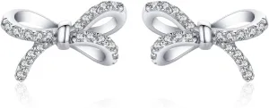 Earrings for Women, 925 Sterling Silver Bow With Cubic Zirconia 14K White Gold Plated Stud Earrings,Hypoallergenic Simple Gold Plated Jewelry Gift for Women,For Family, Loved Ones, Friends