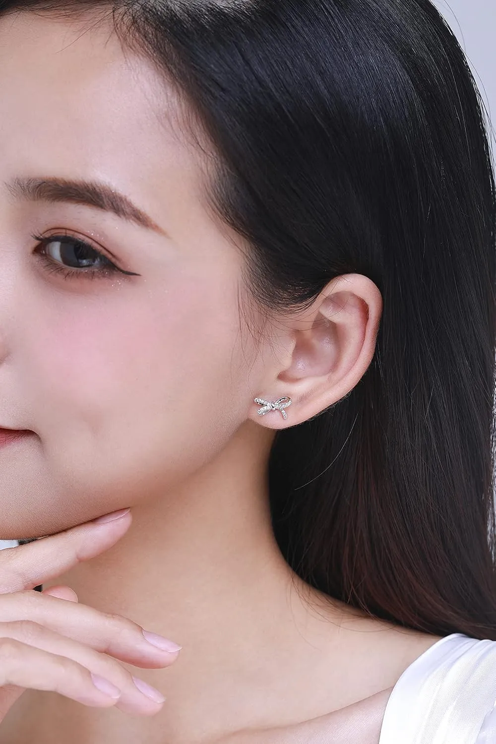 Earrings for Women, 925 Sterling Silver Bow With Cubic Zirconia 14K White Gold Plated Stud Earrings,Hypoallergenic Simple Gold Plated Jewelry Gift for Women,For Family, Loved Ones, Friends