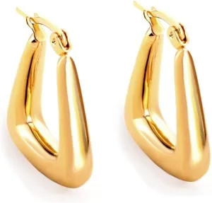 Earrings for Women18K Gold Plated Triangle Latch Back Hoop Earrings for Women, Hypoallergenic Earrings for Women, 25mm