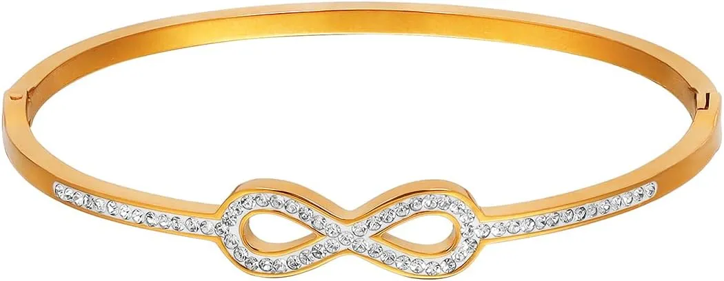 Eigso Womens Love Knot Bracelets Classic Stainless Steel Wristband Infinity Ring Rhinestone Bangle Wristlet for Woman