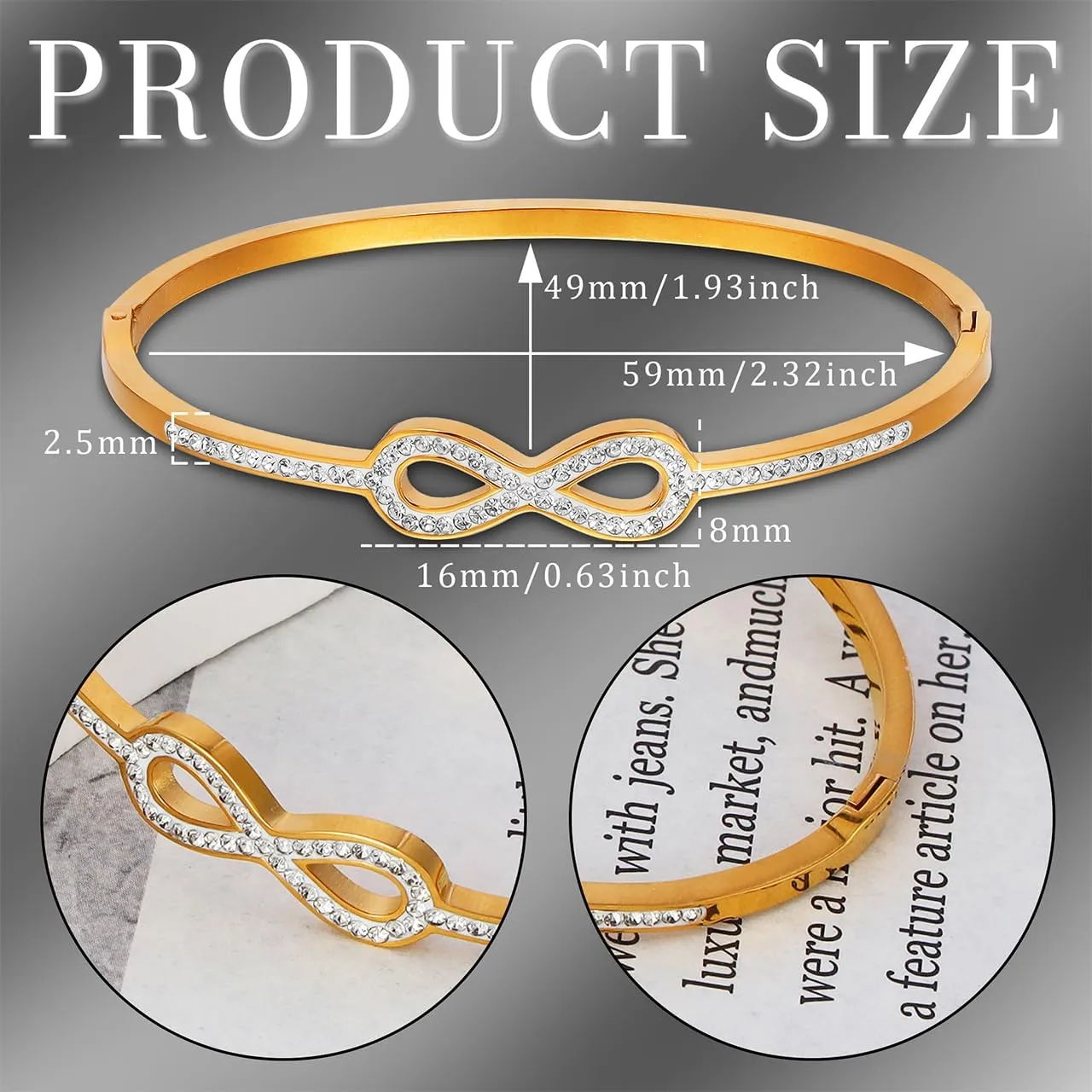 Eigso Womens Love Knot Bracelets Classic Stainless Steel Wristband Infinity Ring Rhinestone Bangle Wristlet for Woman