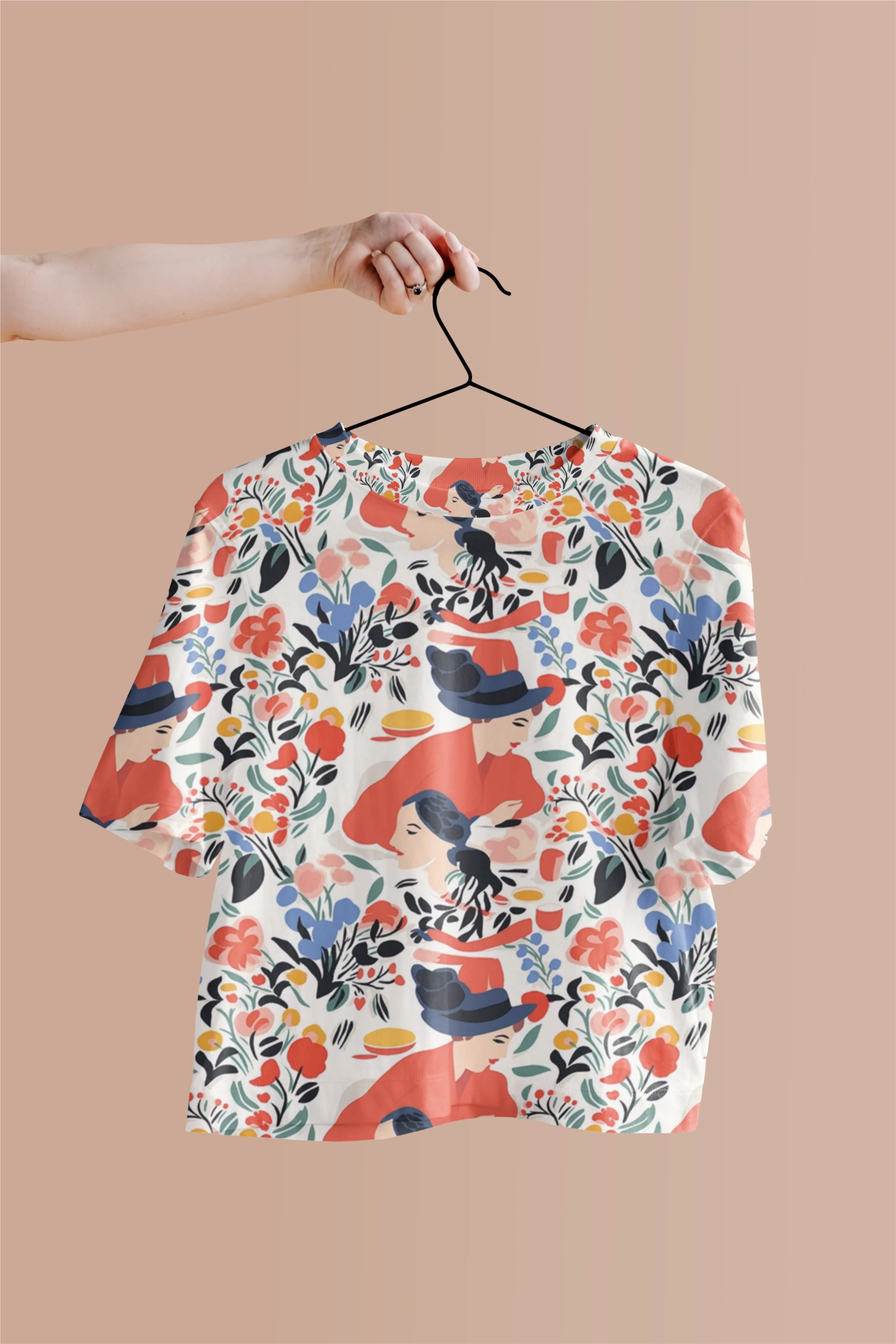 Elegance in Bloom: Red Floral Print Crop Top