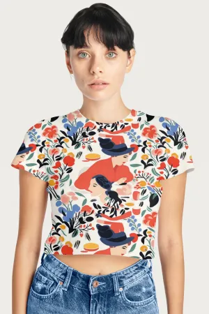 Elegance in Bloom: Red Floral Print Crop Top