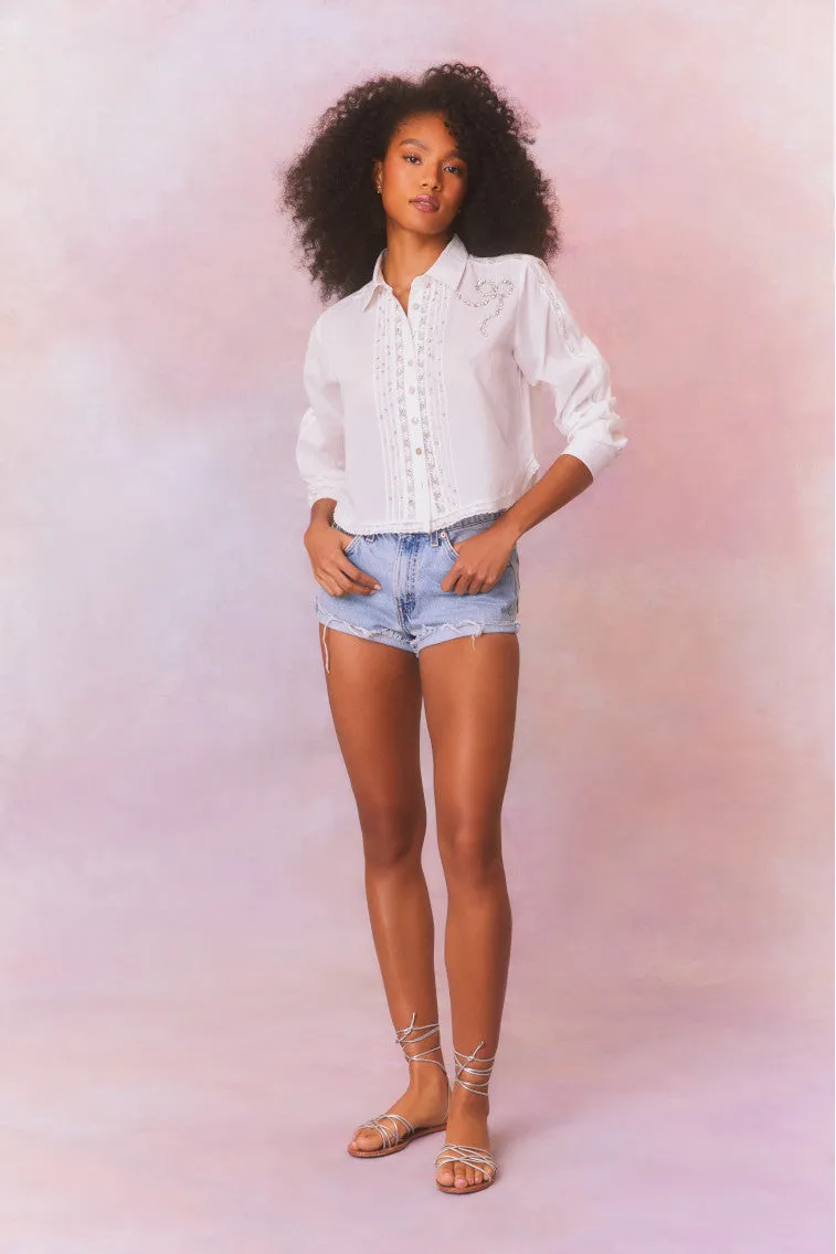 Embellished Rosaway Cotton Bow Top