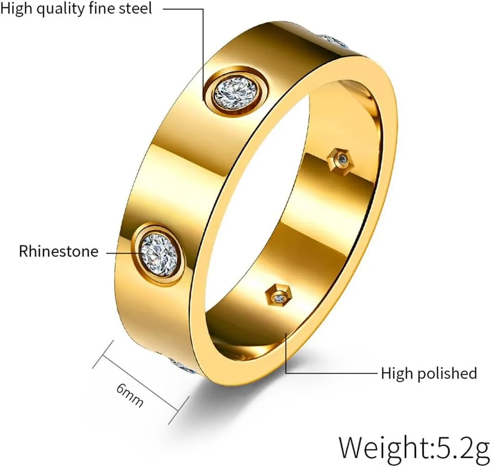 Europe and The United States Titanium Steel with Diamonds Ring, Couple with Diamonds Stainless Steel Ring,Pink 1,6
