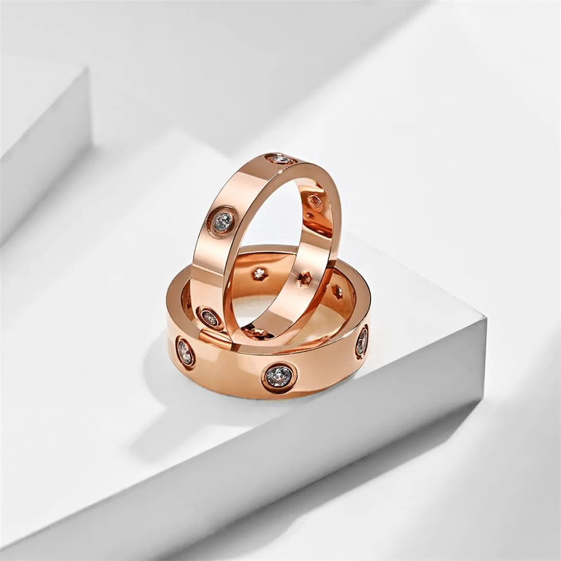 Europe and The United States Titanium Steel with Diamonds Ring, Couple with Diamonds Stainless Steel Ring,Pink 1,6