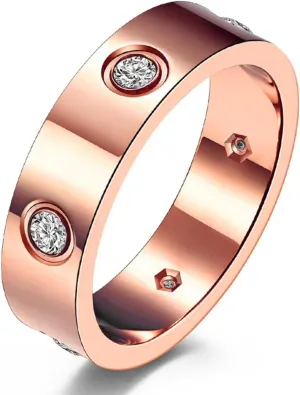 Europe and The United States Titanium Steel with Diamonds Ring, Couple with Diamonds Stainless Steel Ring,Pink 1,6