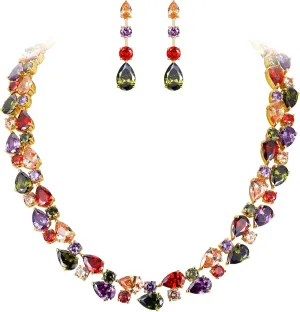 EVER FAITH Full Cubic Zircon Party Layer Tear Drop Necklace Earrings Set for Women