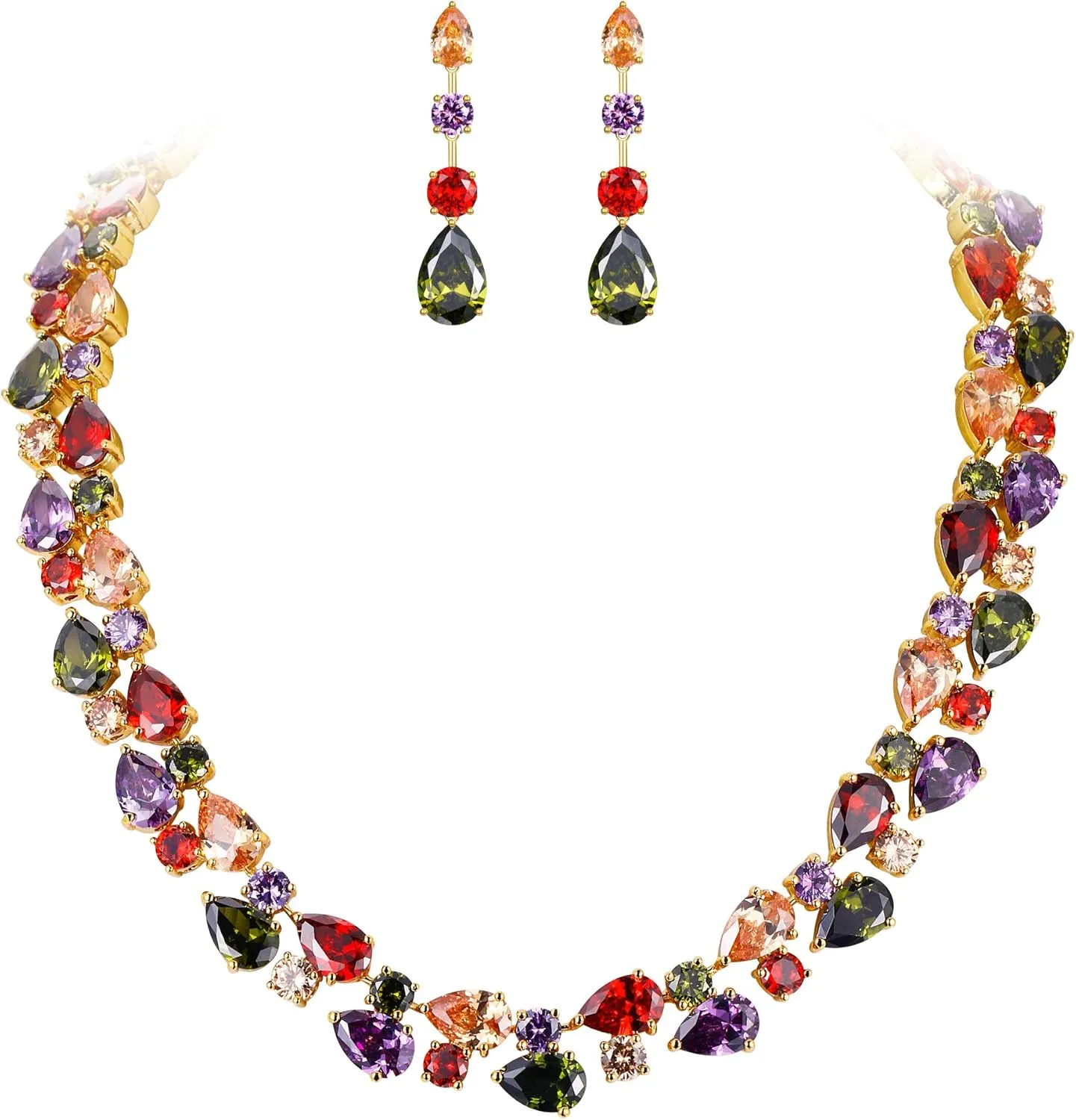 EVER FAITH Full Cubic Zircon Party Layer Tear Drop Necklace Earrings Set for Women
