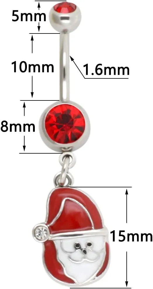Excepro Belly Button Rings 316L Surgical SS Christmas Day Body Jewelry Belly Rings