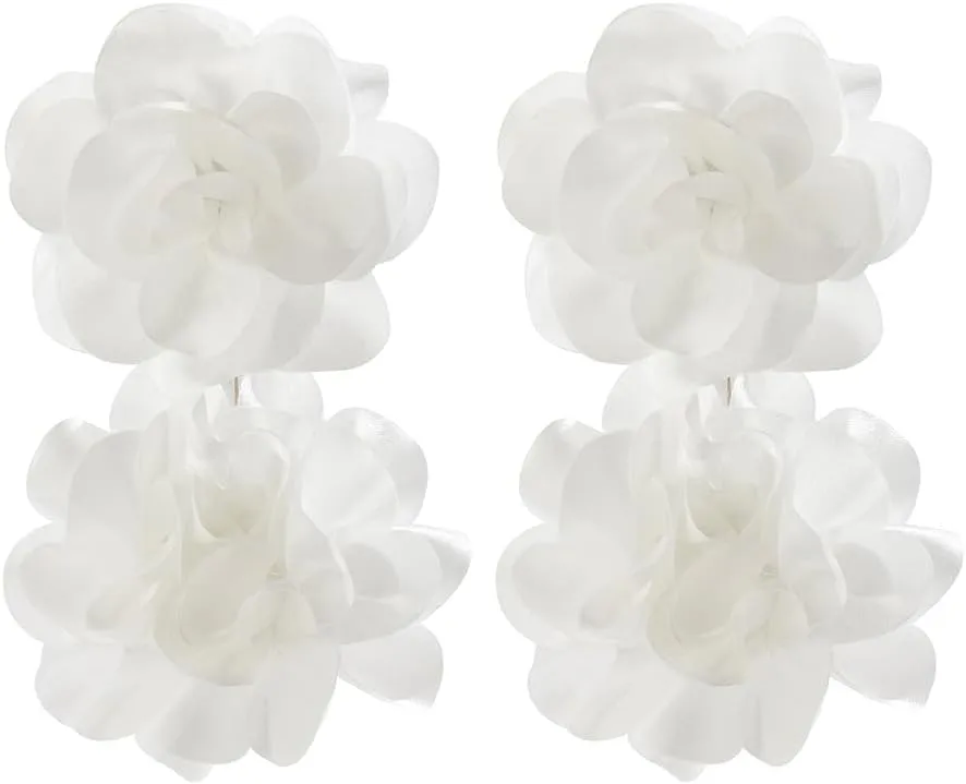 Fabirc Petal Flower Dangle Earrings for Women Girls Chiffon Floral Statement Earrings Jewelry for Dancing Banquet Tango Earrings