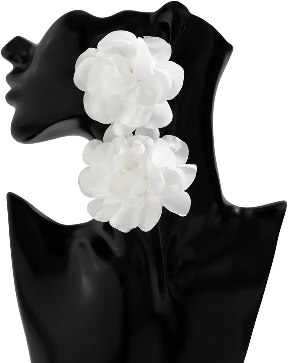 Fabirc Petal Flower Dangle Earrings for Women Girls Chiffon Floral Statement Earrings Jewelry for Dancing Banquet Tango Earrings