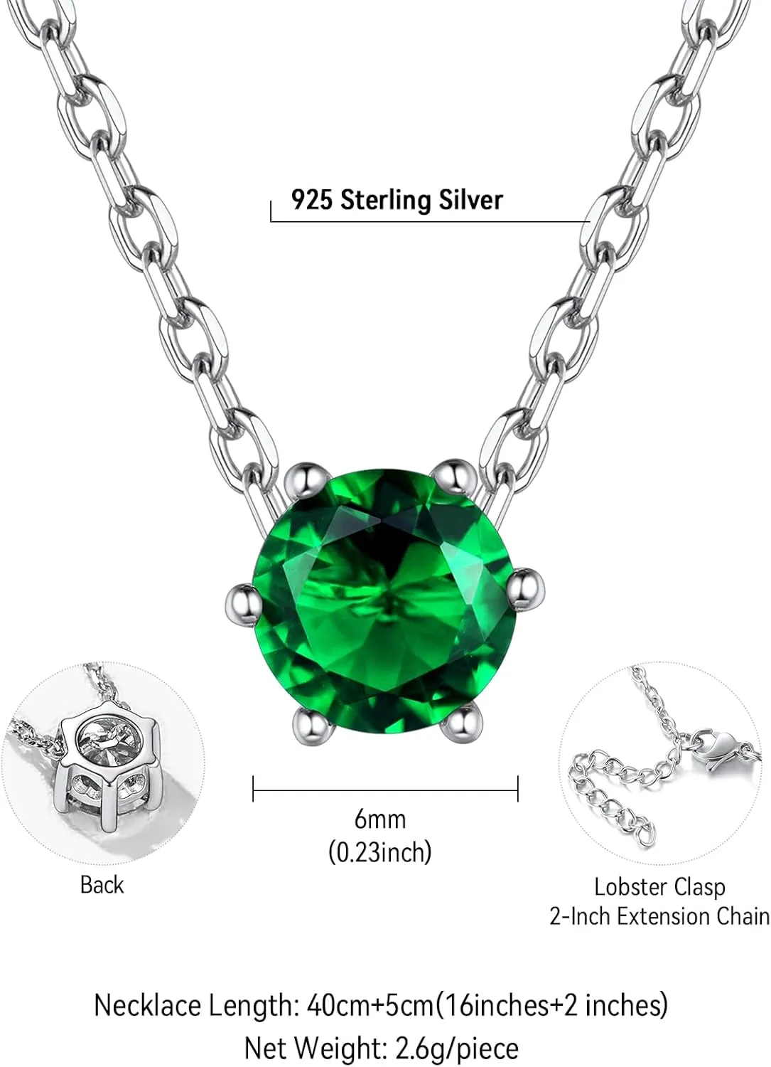 FaithHeart 925 Sterling Silver Birthstone Necklace for Women, Round/Celtic Knot Gemstone Pendant Necklaces Dainty Crystal Jewelry Birthday Gifts for Mom Wife Her with Gift Box
