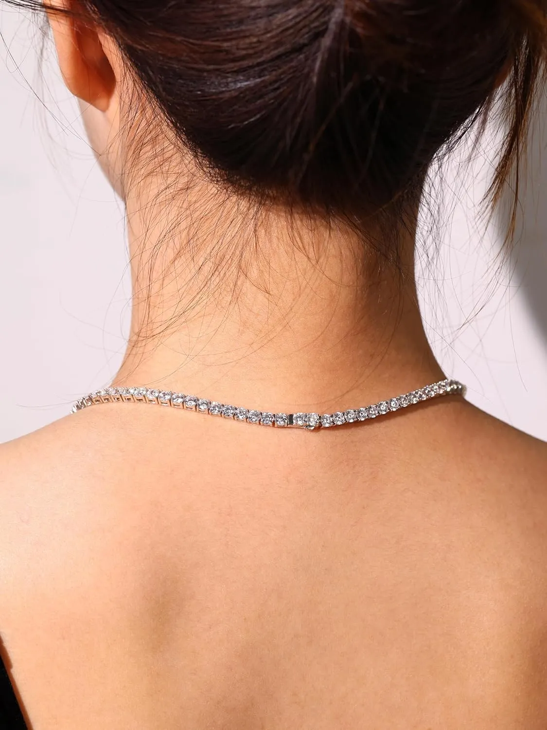 FANCIME Sterling Silver Tennis Necklace 4mm 18 inch Birthstone Necklace with 6 * 8mm Oval Gemstone Luxury Fine Birthday Jewelry Gifts for Women