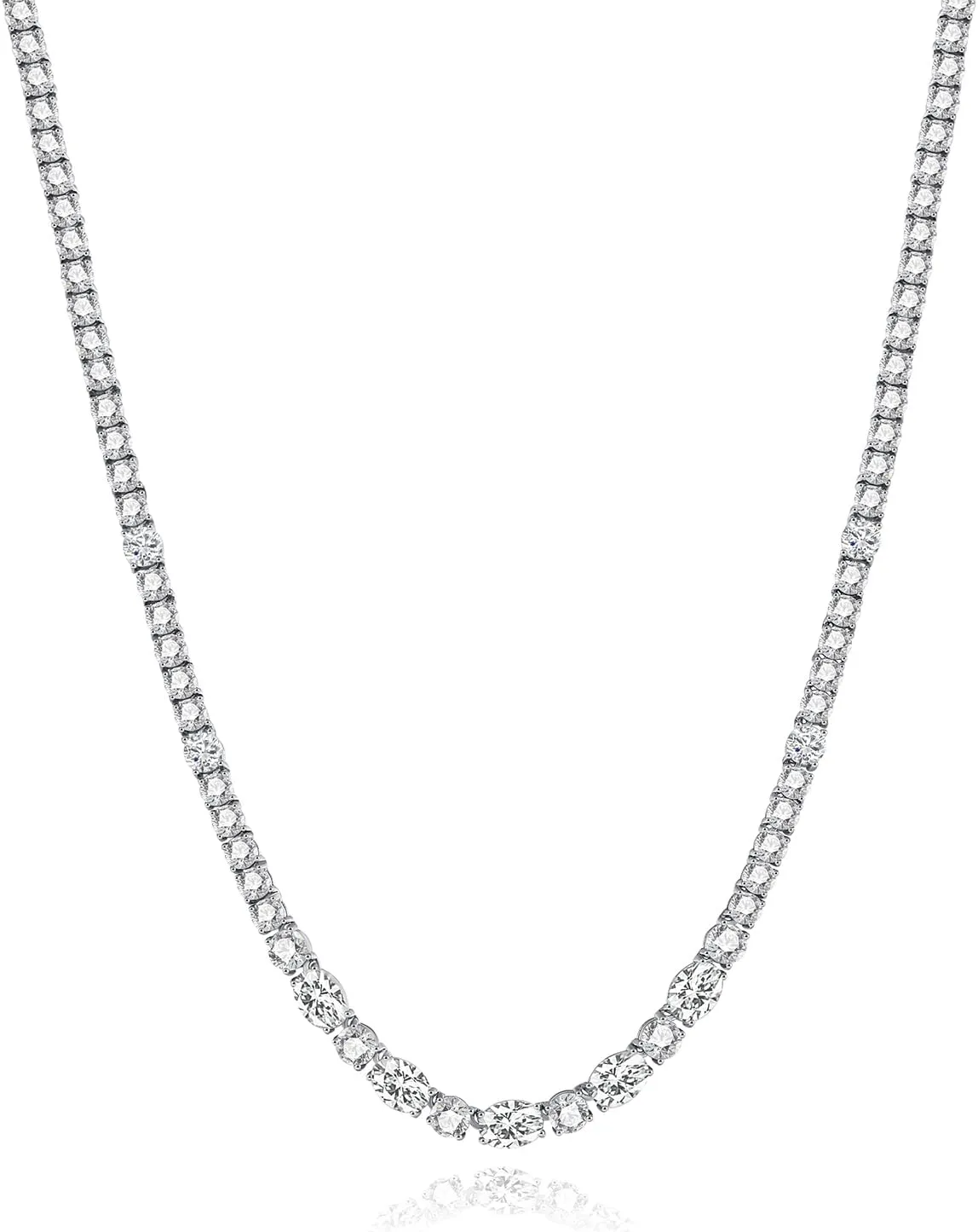 FANCIME Sterling Silver Tennis Necklace 4mm 18 inch Birthstone Necklace with 6 * 8mm Oval Gemstone Luxury Fine Birthday Jewelry Gifts for Women