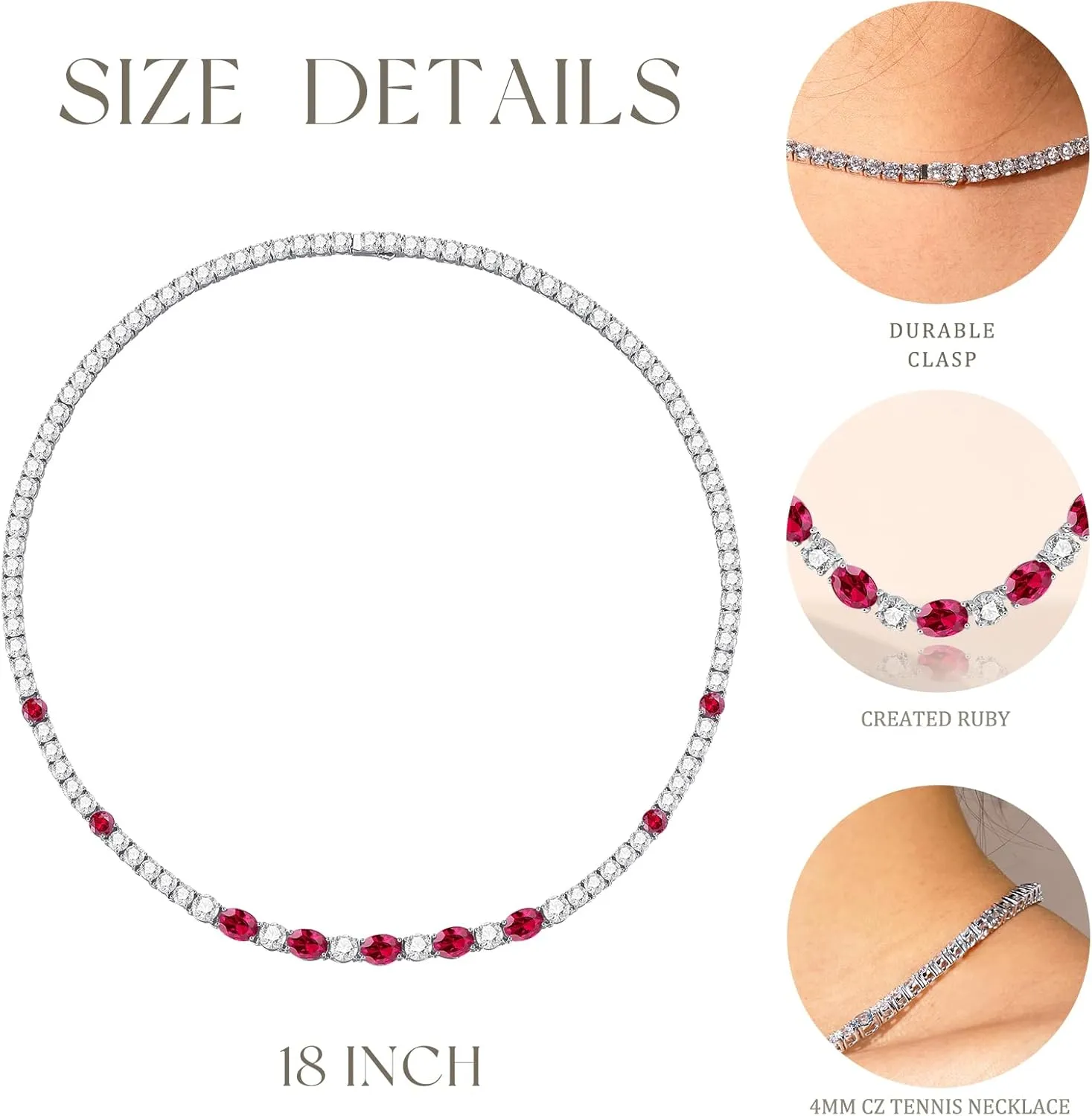 FANCIME Sterling Silver Tennis Necklace 4mm 18 inch Birthstone Necklace with 6 * 8mm Oval Gemstone Luxury Fine Birthday Jewelry Gifts for Women