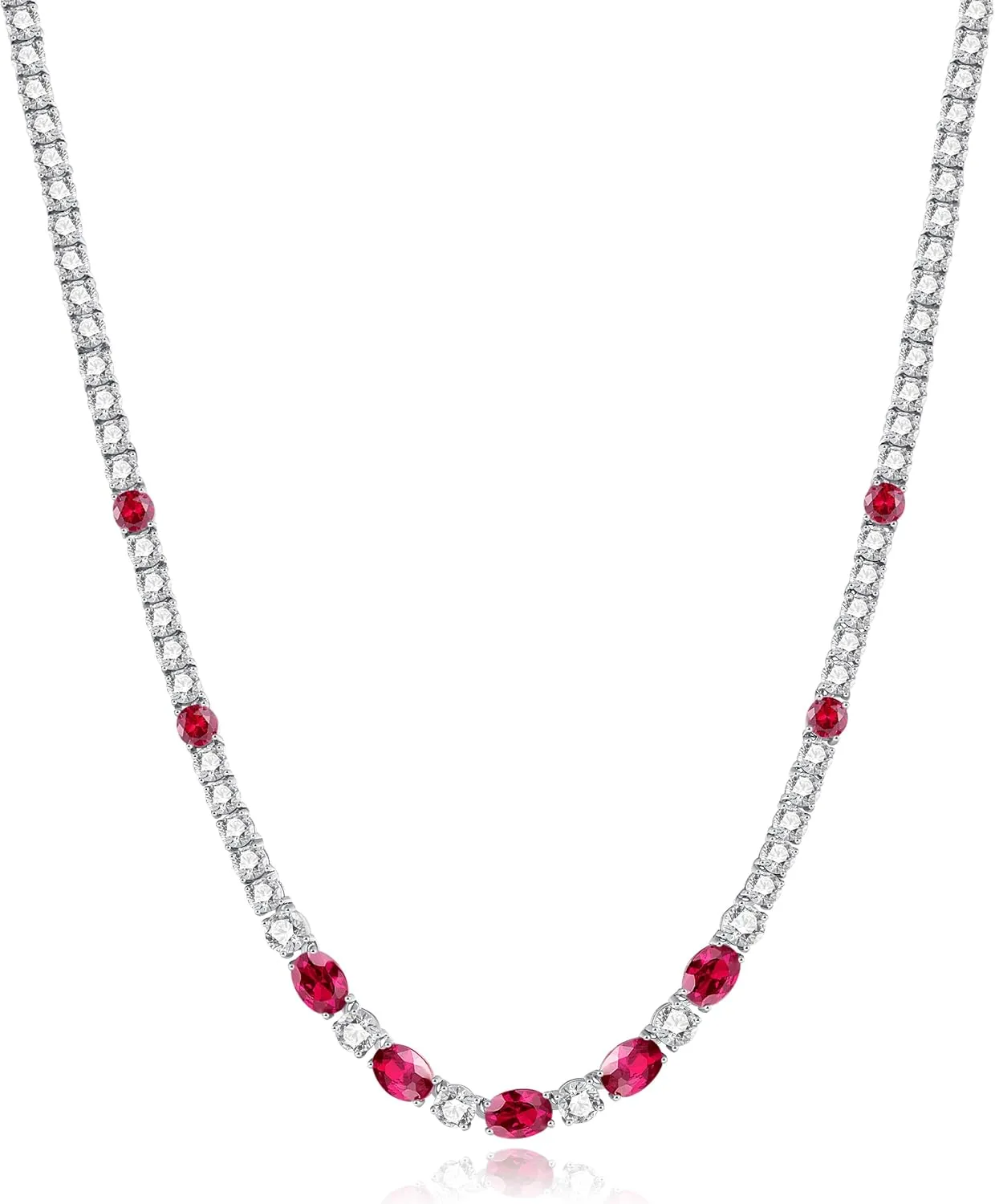 FANCIME Sterling Silver Tennis Necklace 4mm 18 inch Birthstone Necklace with 6 * 8mm Oval Gemstone Luxury Fine Birthday Jewelry Gifts for Women
