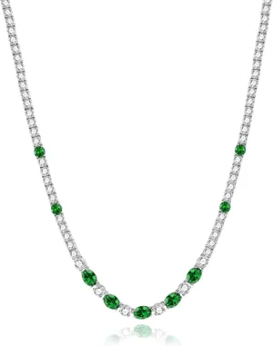 FANCIME Sterling Silver Tennis Necklace 4mm 18 inch Birthstone Necklace with 6 * 8mm Oval Gemstone Luxury Fine Birthday Jewelry Gifts for Women