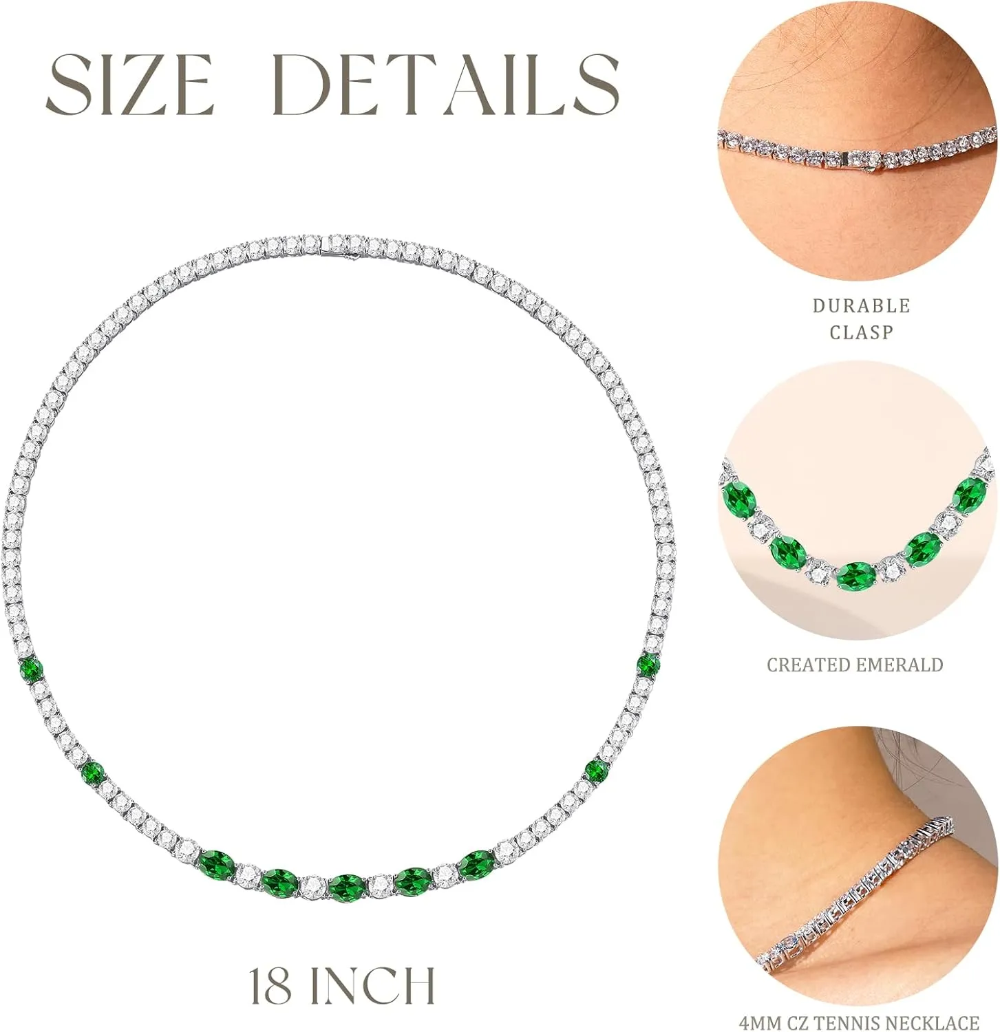 FANCIME Sterling Silver Tennis Necklace 4mm 18 inch Birthstone Necklace with 6 * 8mm Oval Gemstone Luxury Fine Birthday Jewelry Gifts for Women