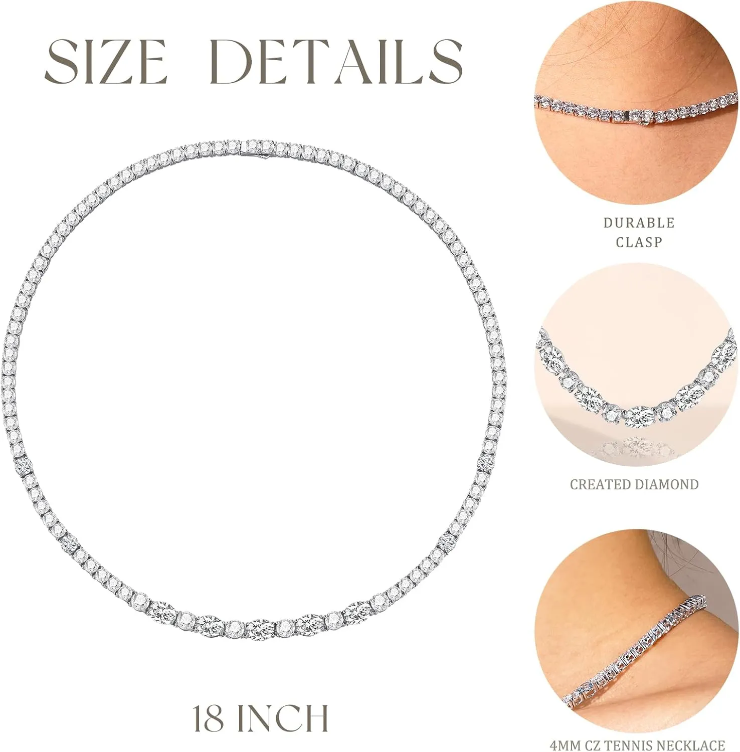 FANCIME Sterling Silver Tennis Necklace 4mm 18 inch Birthstone Necklace with 6 * 8mm Oval Gemstone Luxury Fine Birthday Jewelry Gifts for Women