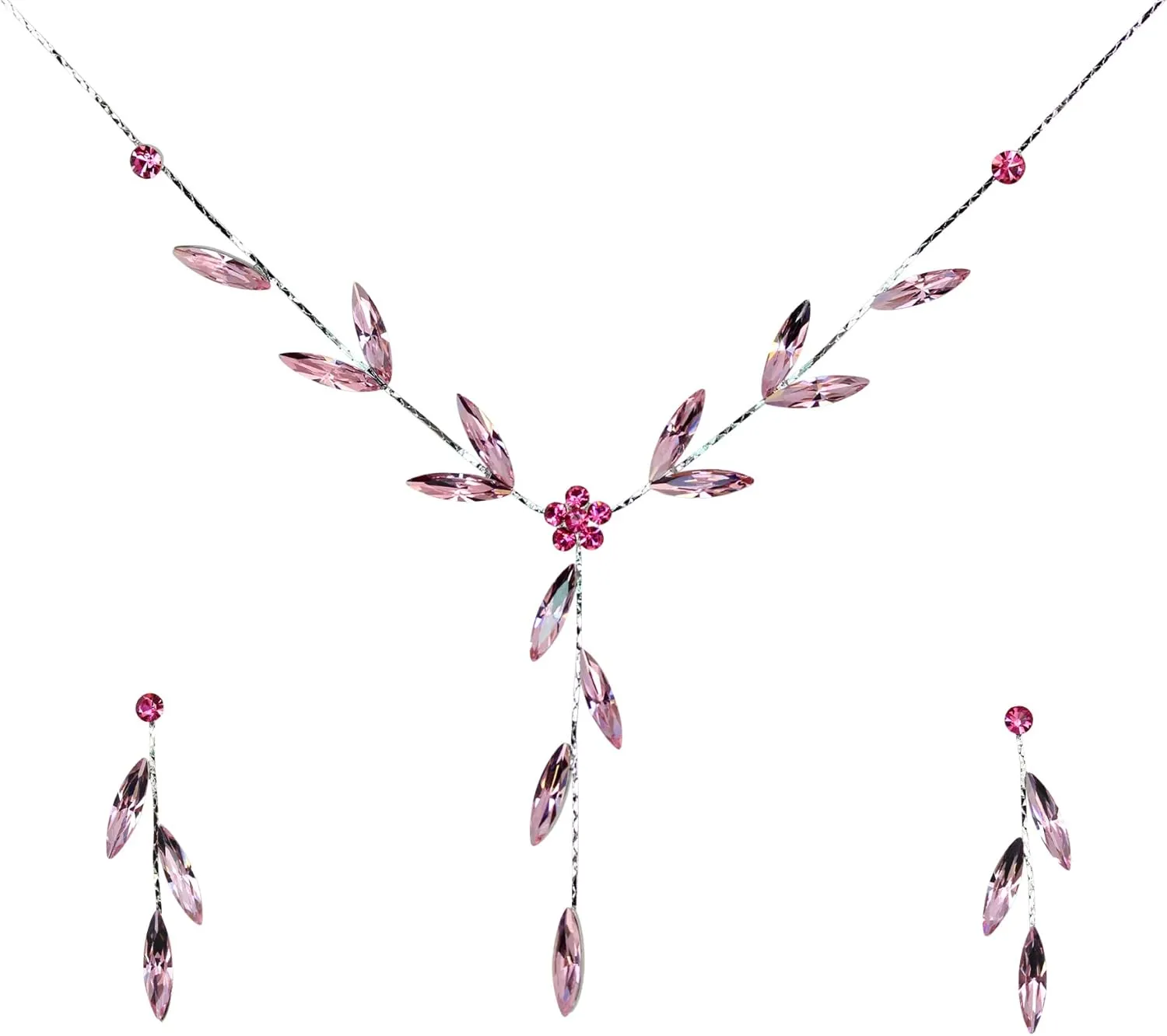 Faship Gorgeous Rhinestone Crystal Floral Necklace Earrings Set