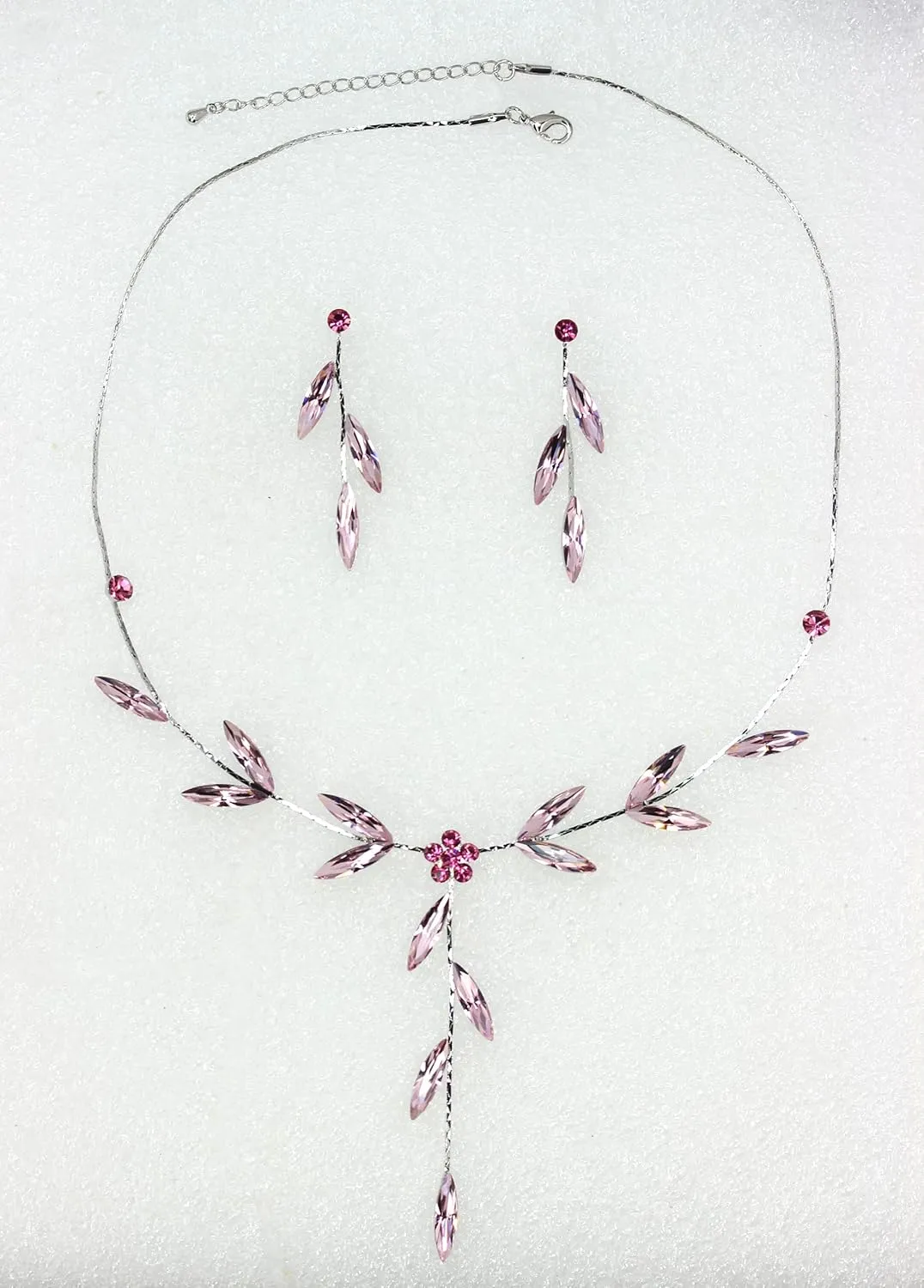 Faship Gorgeous Rhinestone Crystal Floral Necklace Earrings Set