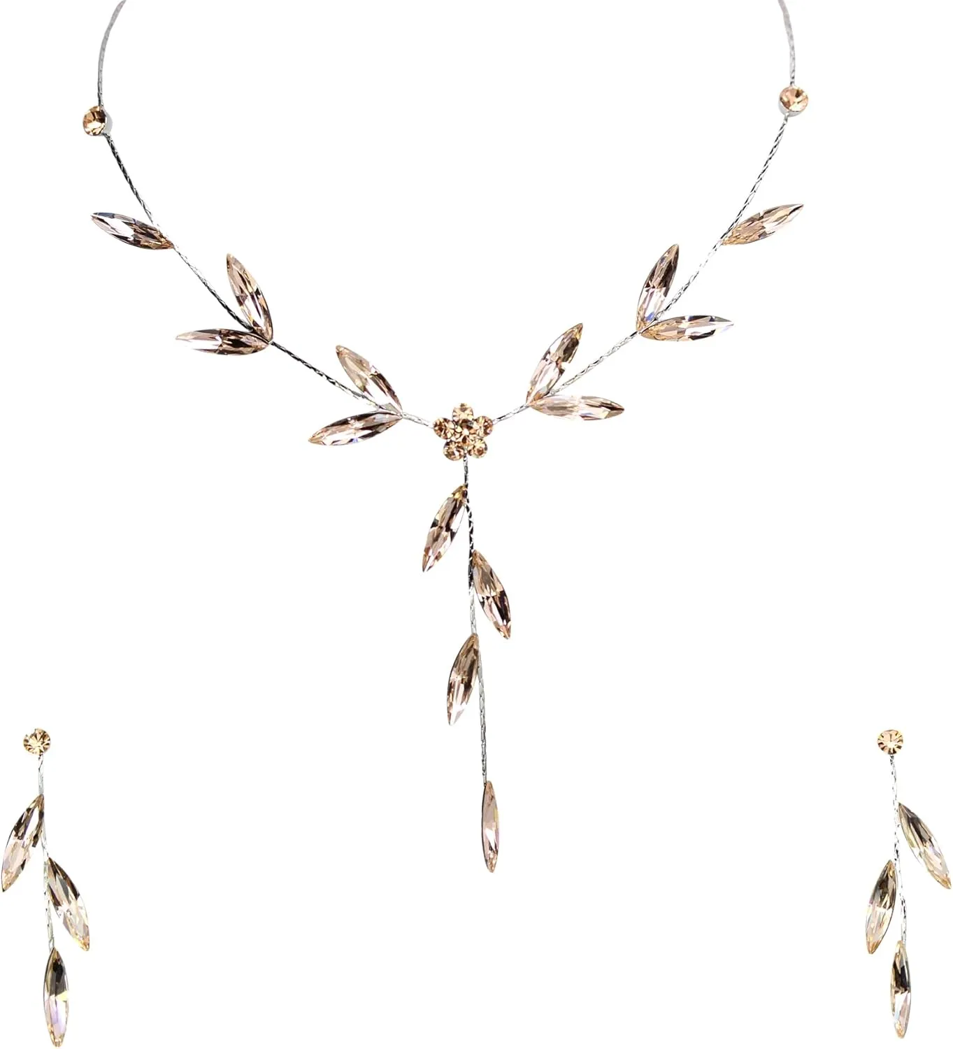 Faship Gorgeous Rhinestone Crystal Floral Necklace Earrings Set