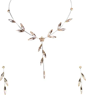 Faship Gorgeous Rhinestone Crystal Floral Necklace Earrings Set