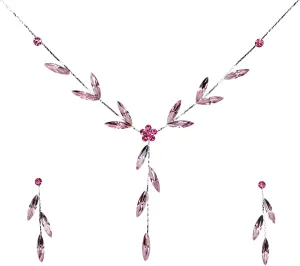 Faship Gorgeous Rhinestone Crystal Floral Necklace Earrings Set