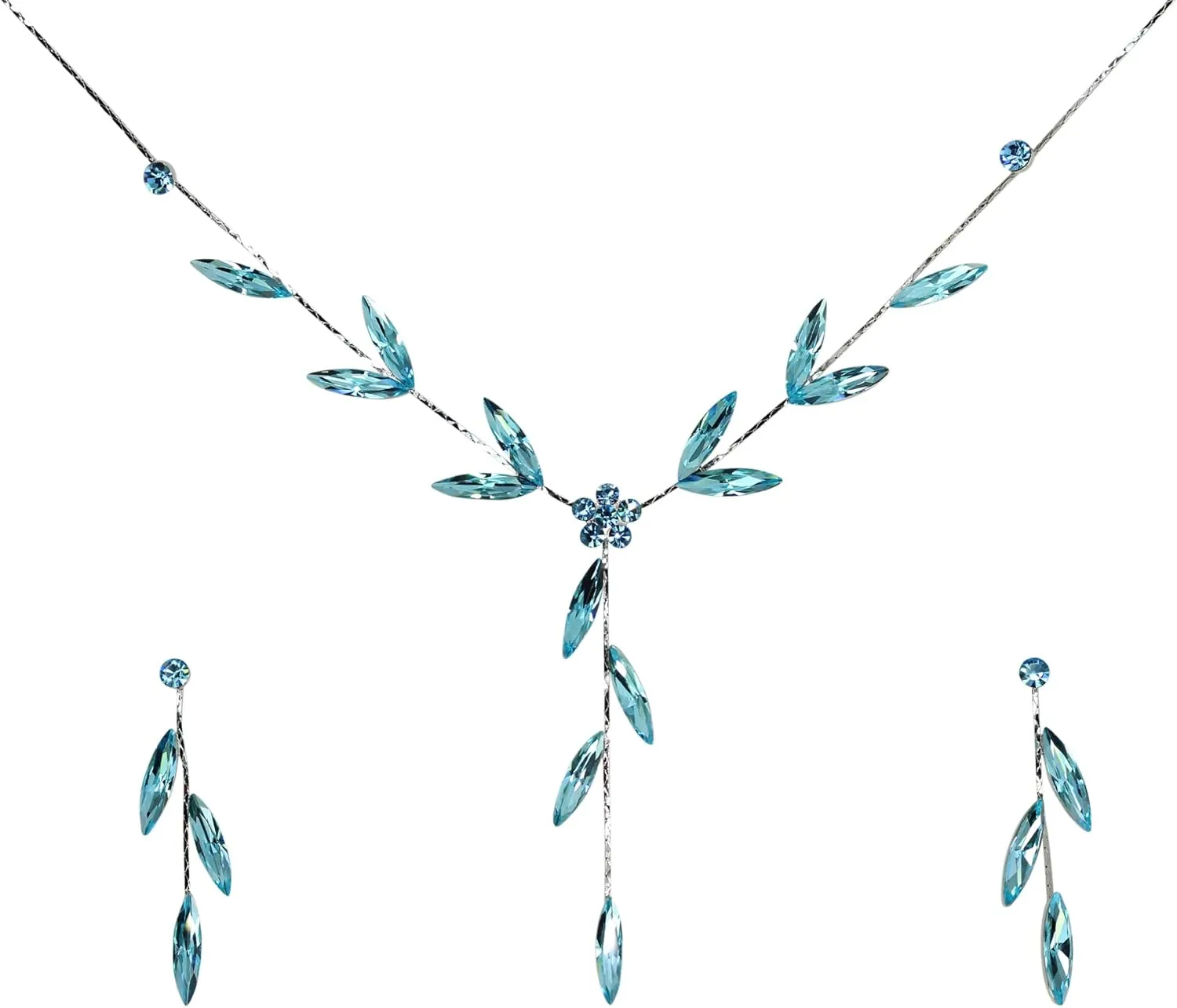 Faship Gorgeous Rhinestone Crystal Floral Necklace Earrings Set