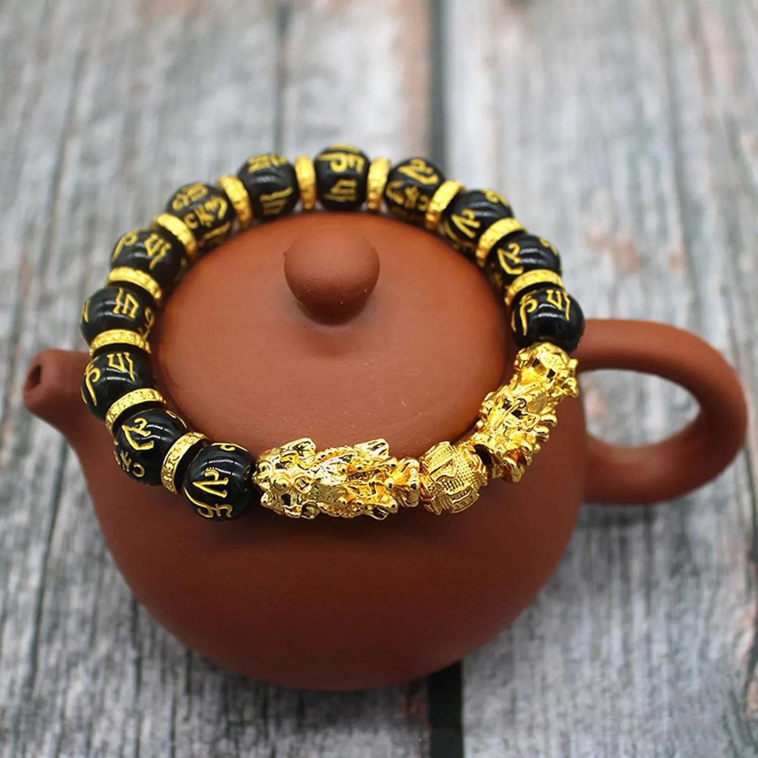 FengShui Wealth And Luck Bracelet, Feng Shui Black Obsidian Pixiu Wealth Bracelet Prosperity Buddha Beads Elastic Bracelets for Women Men Jewelry