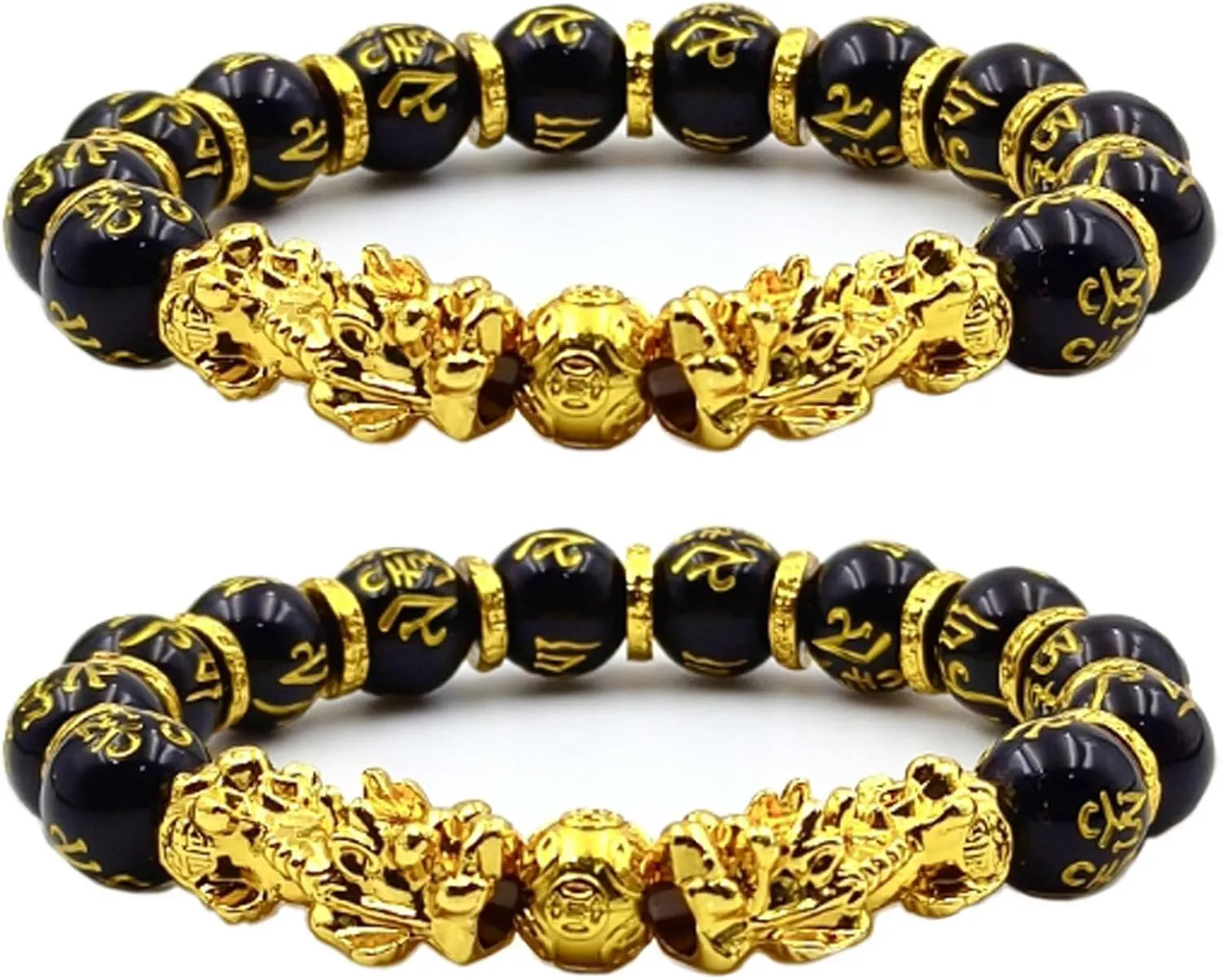 FengShui Wealth And Luck Bracelet, Feng Shui Black Obsidian Pixiu Wealth Bracelet Prosperity Buddha Beads Elastic Bracelets for Women Men Jewelry