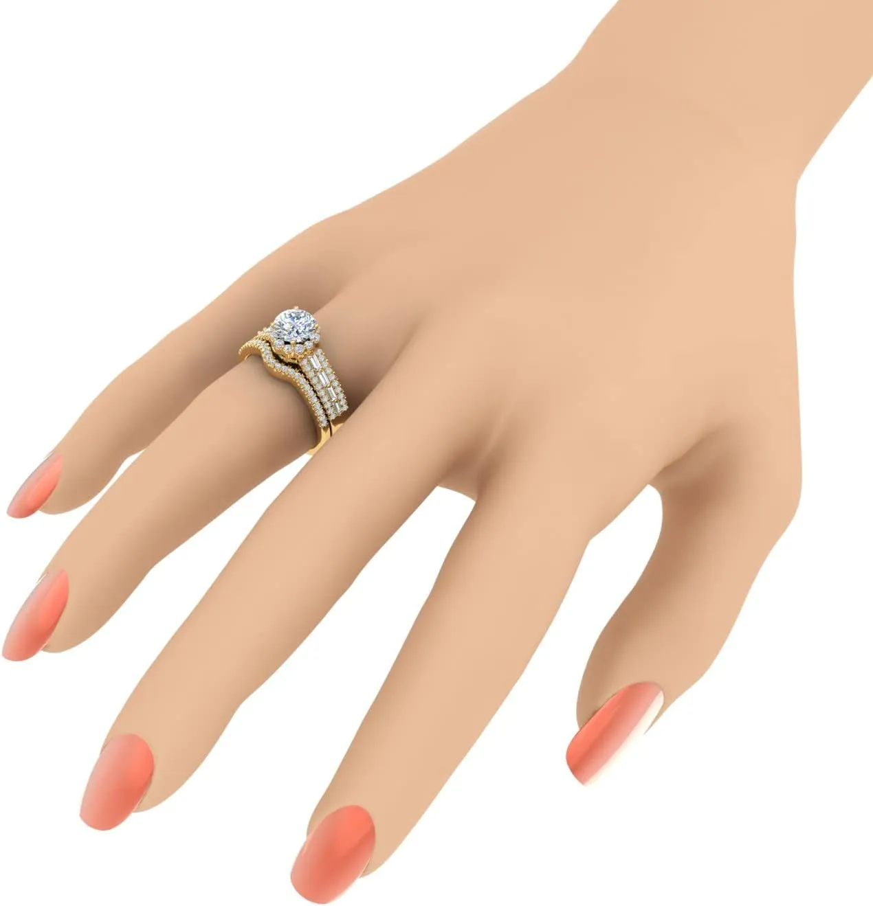 FINEROCK 1 Carat Diamond Bridal Ring Band Set in 14K Gold