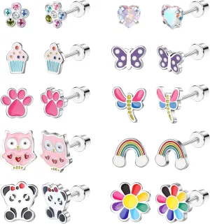 Finrezio Hypoallergenic Earrings for Girls Women Surgical Steel Screw Back Earrings Cute Earrings Girls Earrings Ages 8-12 Hypoallergenic Screwback Stud Earring Set