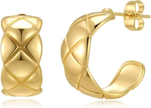 Fissen Teardrop Earrings for Women, Lightweight Gold Drop Earrings for Women, Hypoallergenic Chunky Gold Hoop Earrings with 925 Sterling Silver Post, Dupes Jewelry for Women