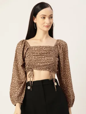 Floral Print Smocked Ruched Crop Top