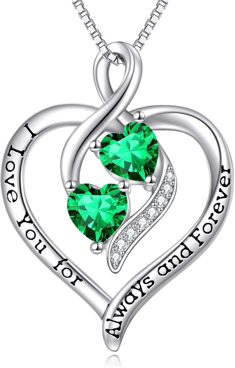Forever Love Heart Birthstone Necklaces for Women 925 Sterling Silver Women Pendant Necklace, Mothers Day Birthday Anniversary Jewelry Gift for Woman Mother Mom Wife Her