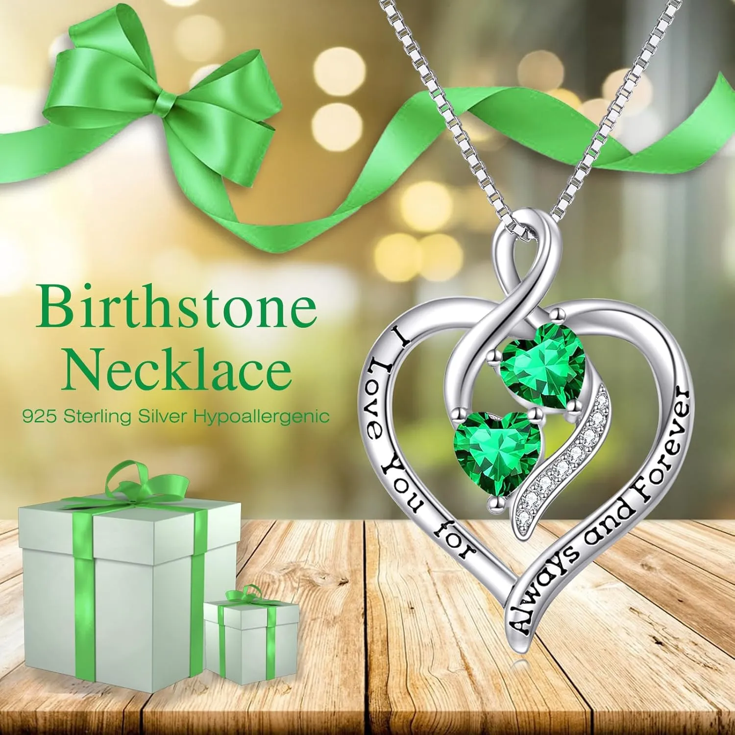 Forever Love Heart Birthstone Necklaces for Women 925 Sterling Silver Women Pendant Necklace, Mothers Day Birthday Anniversary Jewelry Gift for Woman Mother Mom Wife Her