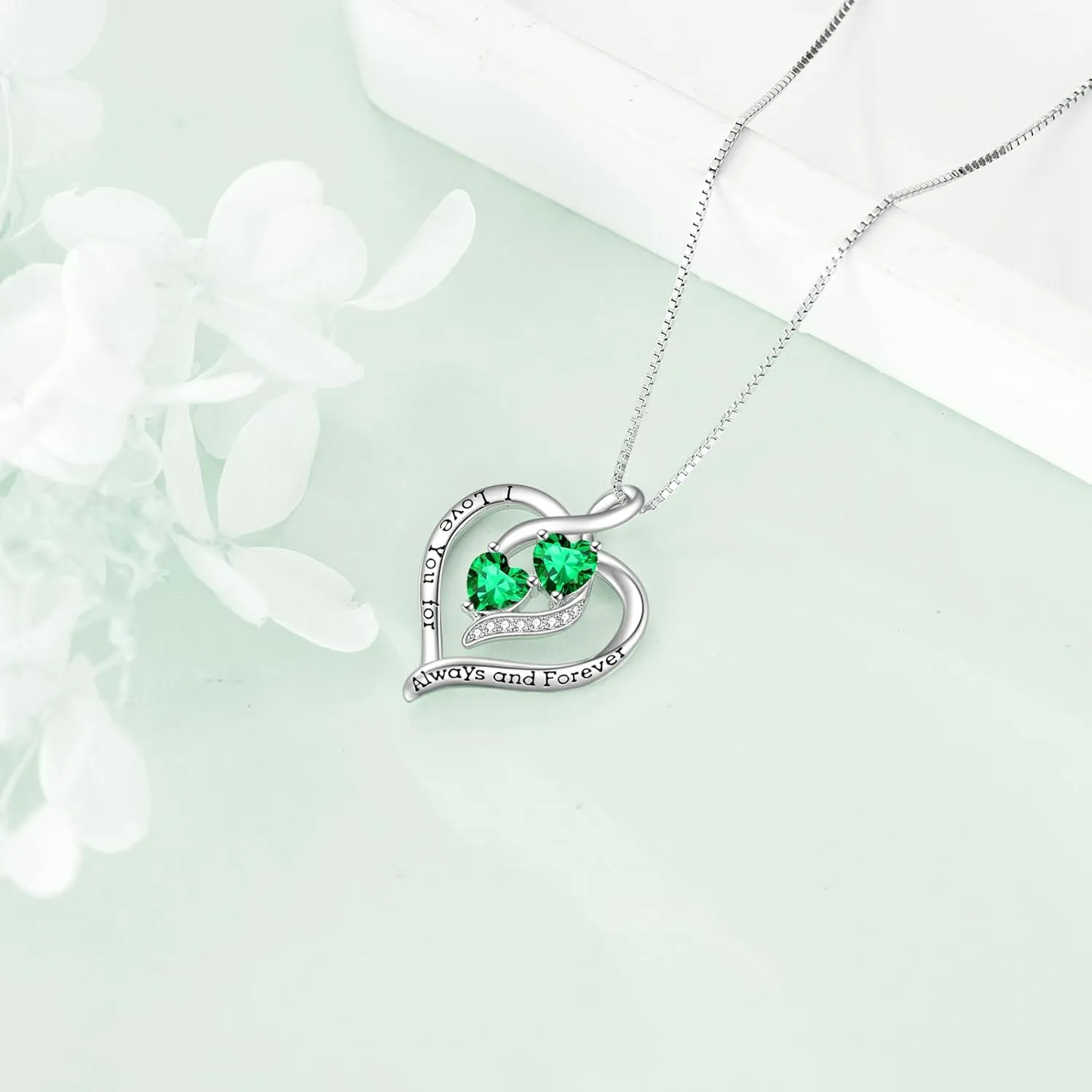 Forever Love Heart Birthstone Necklaces for Women 925 Sterling Silver Women Pendant Necklace, Mothers Day Birthday Anniversary Jewelry Gift for Woman Mother Mom Wife Her