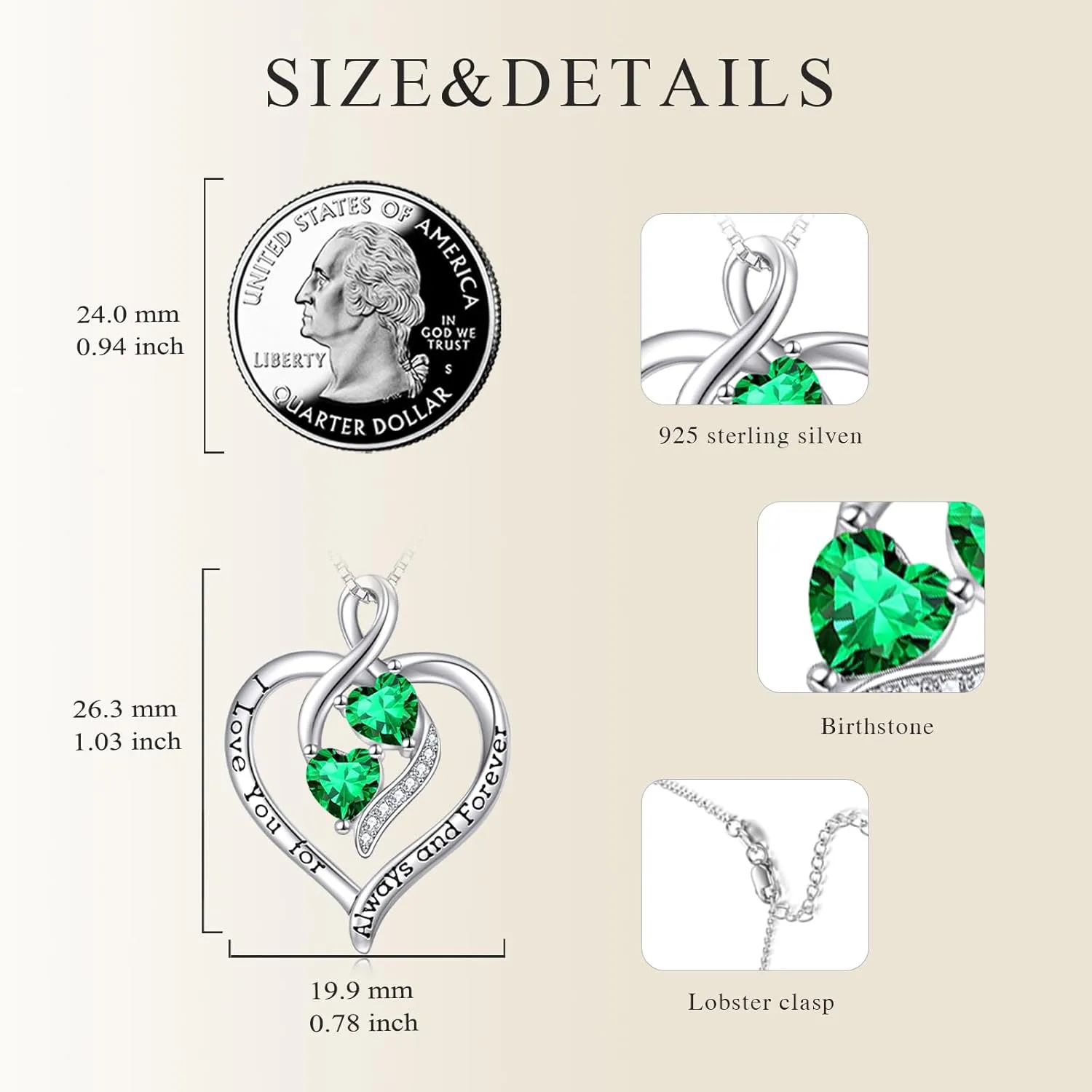 Forever Love Heart Birthstone Necklaces for Women 925 Sterling Silver Women Pendant Necklace, Mothers Day Birthday Anniversary Jewelry Gift for Woman Mother Mom Wife Her