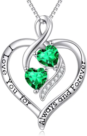 Forever Love Heart Birthstone Necklaces for Women 925 Sterling Silver Women Pendant Necklace, Mothers Day Birthday Anniversary Jewelry Gift for Woman Mother Mom Wife Her