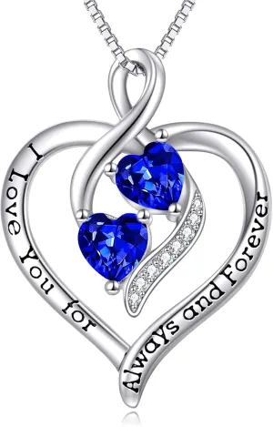 Forever Love Heart Birthstone Necklaces for Women 925 Sterling Silver Women Pendant Necklace, Mothers Day Birthday Anniversary Jewelry Gift for Woman Mother Mom Wife Her