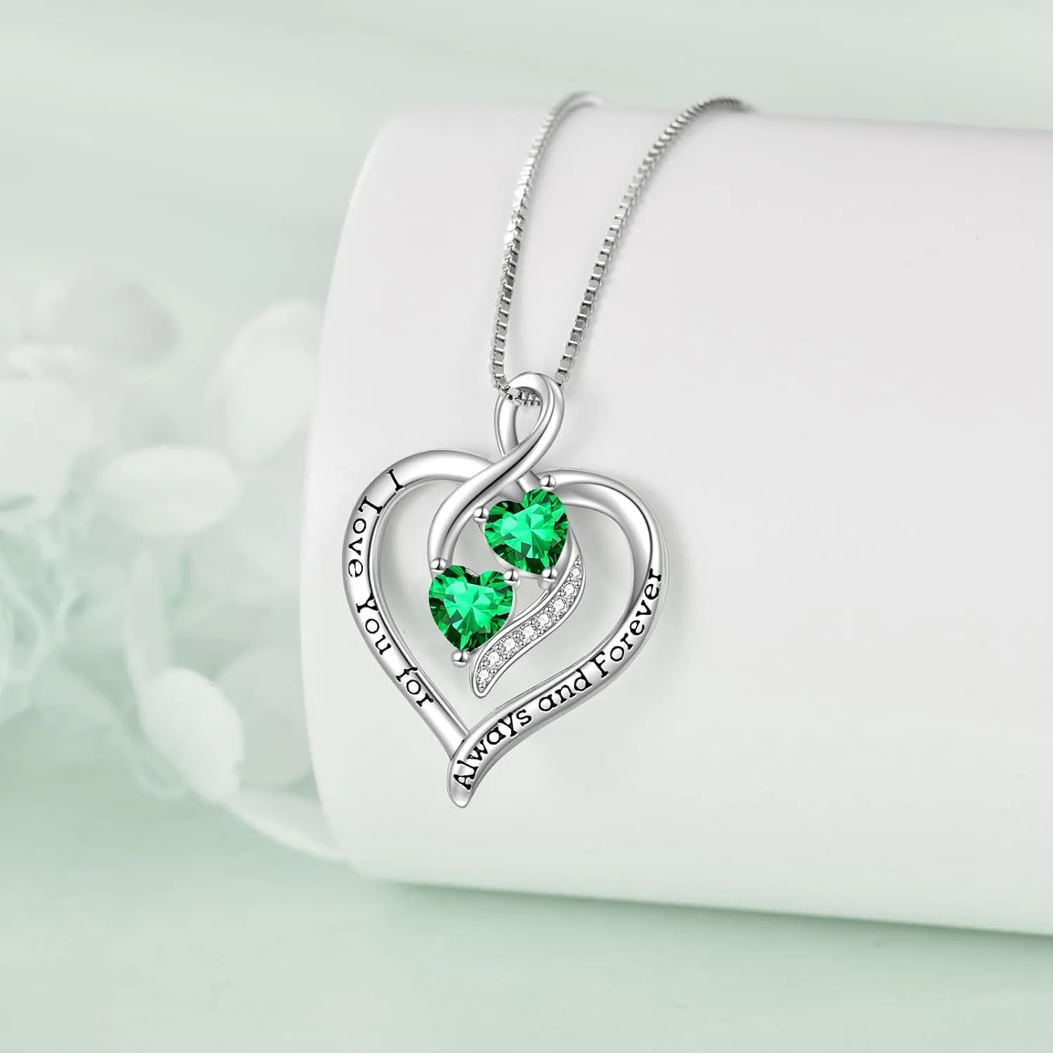 Forever Love Heart Birthstone Necklaces for Women 925 Sterling Silver Women Pendant Necklace, Mothers Day Birthday Anniversary Jewelry Gift for Woman Mother Mom Wife Her