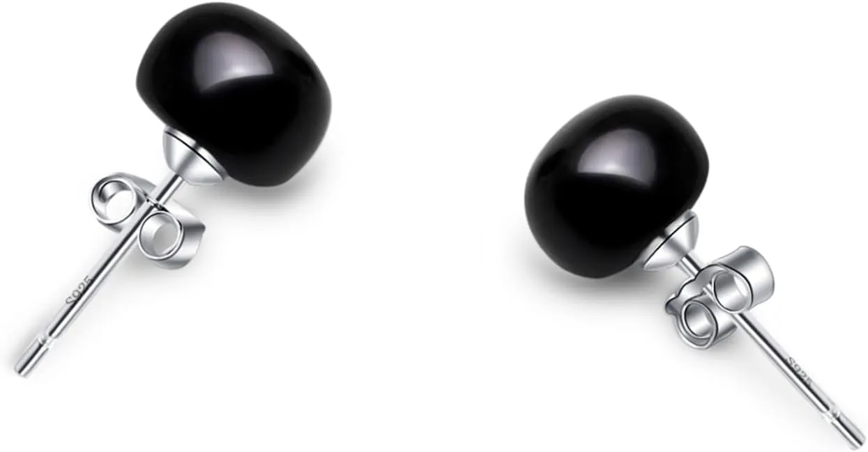 Freshwater Grey Black Pearl Earrings for Women,925 Sterling Silver Pearl Stud Earrings Hypoallergenic for Sensitive Ear